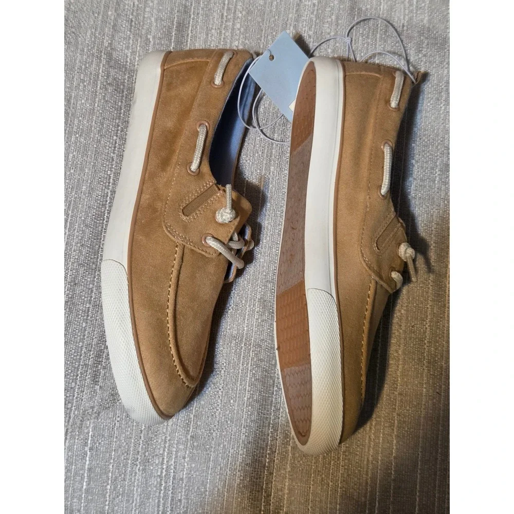 Cat & Jack Kids Tan Boat Shoes Faux Suede Slip On Loafers Brown Size 5 NEW